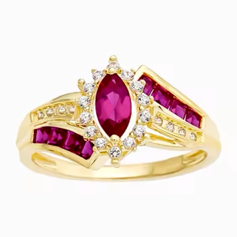💖✨Lab-Created Ruby & White Sapphire Ring 14K Yellow Gold Plating over silver